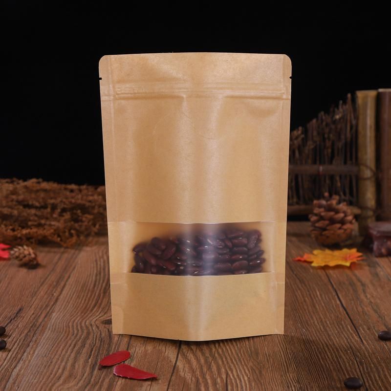 Food Packaging Kraft Paper Bag with See-Through Clear Window and Zipper