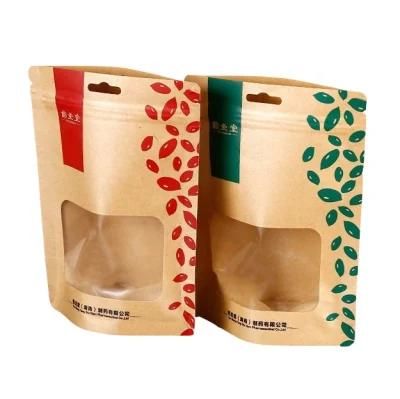 Doypack Kraft Window Type White Kraft Paper Bag Aluminum Foil Inside Zip Lock Stand up Pouches for Date Nuts Snacks Packaging