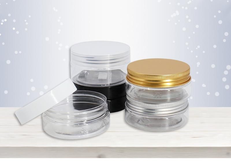 50ml Flat Dome Cream Jar Plastic Pet Pot with Golden Metal Lid