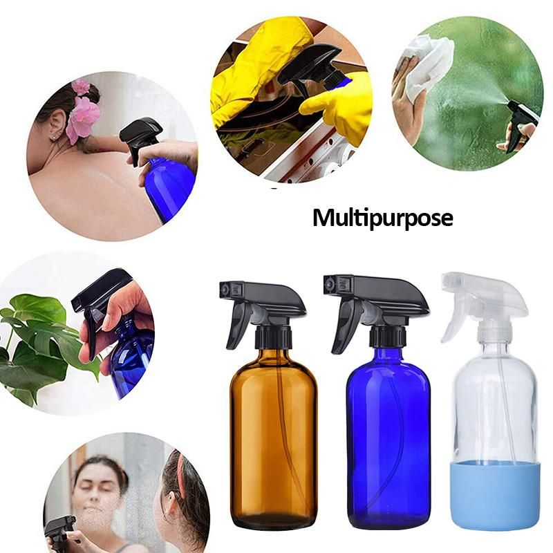 Sale 16oz Amber Silicone Sleeve Cleaning Hand Sanitizer Glass Spray Bottle with Black Trigger Sprayer