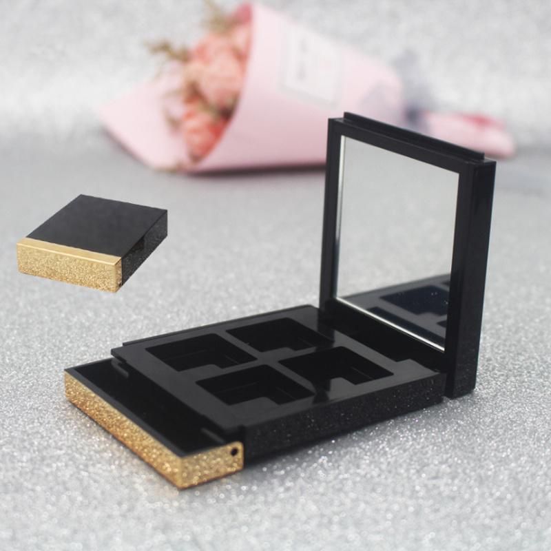 Hot Sale in Stock 4 Color Gold Black Plastic Eye Shadow Case Makeup Palette Eyeshadow Empty Eyebrow Case with Mirror