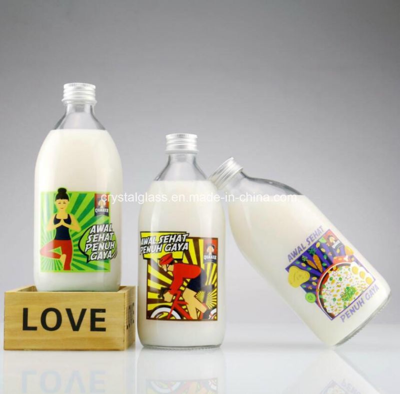 300ml Clear Glass Milk Juice Beverage Bottle with Screw Cap Hot Sale