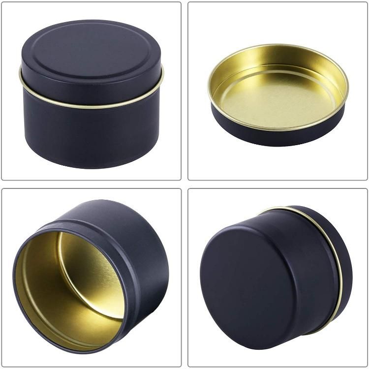 2oz 4oz 8oz Cosmetic Cream Candle Tin Container Black Aluminum Metal Tin Can for Candle Making Storing Spices Lip Balm