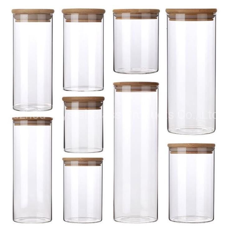 450ml 550ml 650ml 900ml 1200ml Storage Glass Jars with Wood Top Lid for Food Candle Candy Storage