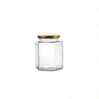 500ml 17oz Hexagon Hony Jam Food Storage Container Jar with Metal Cap