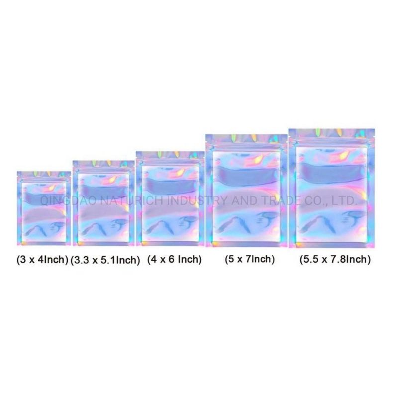 One Side Transparent Holographic Packaging Small Ziplock Mylar Hologram Packing Bags