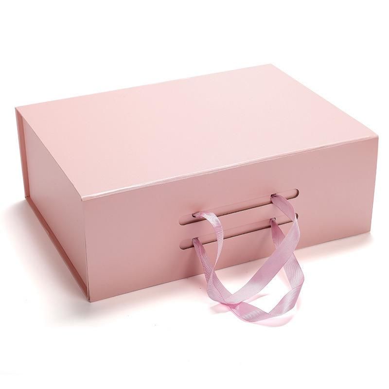 Custom Color and Size Cardboard Magnet Close Box with Ribbon Handle