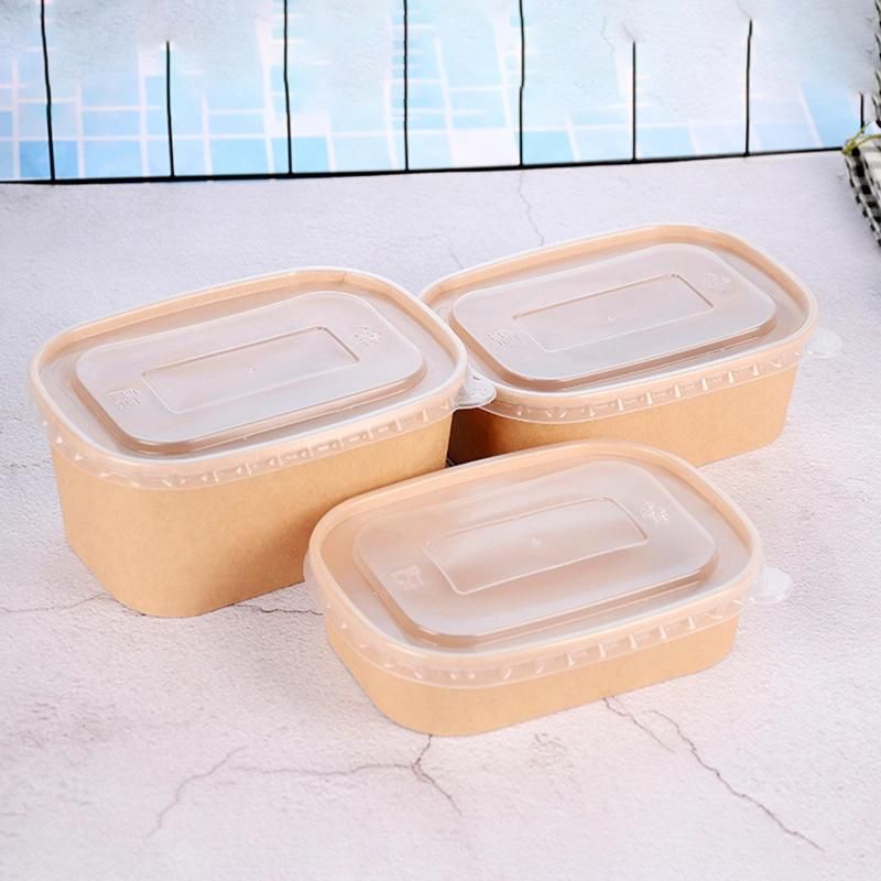 750ml Biodegradable Rectangle Takeaway Bowl White Paper Food Container Square Rectangular Salad Bowls with Lid