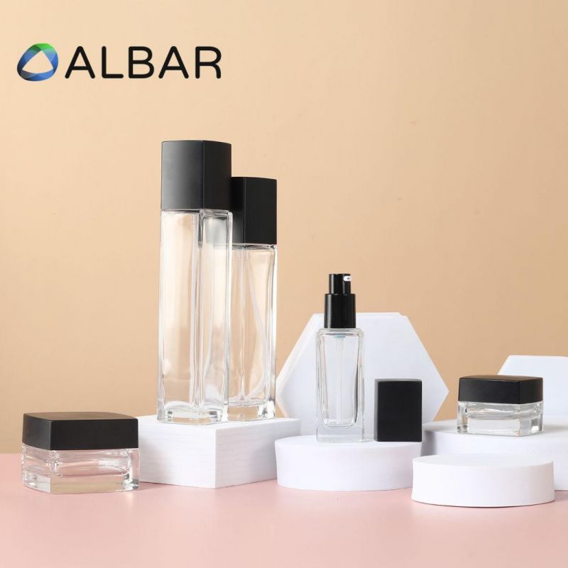 Clear Skin Care Set Glass Bottles for Lotion Serum Eye Cream Jar Customization