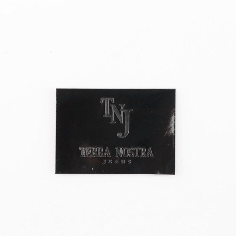 Logo Embossed Glossy Smooth No Lines Black PU Custom Leather Patch