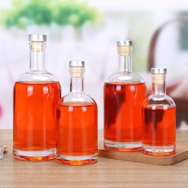 Wholesale Empty Clear Round 375ml 500ml 750ml Glass Bottle Wine Bottle Decanter Vodka Gin Rum Alcohol Whiskey Coffee Liquor Bottle with T-Cork