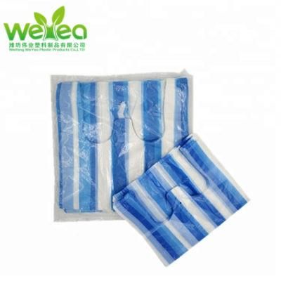 Cheap Biodegradable White&Blue Stripped T Shirt Bags Plastic Products