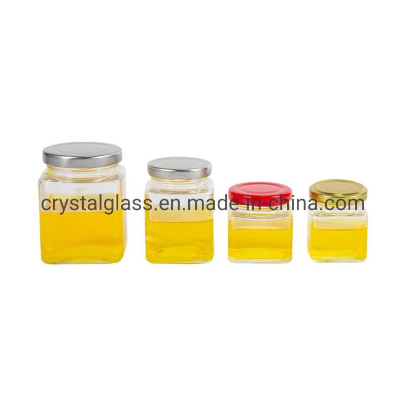 Wholesale Clear Glass Square Honey Jar for Candy Honey Vegetable Salad Jam