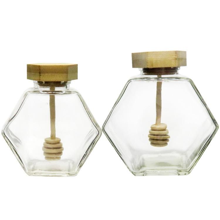 100ml 220ml 280ml Clear Empty Storage Hexagon Honey Bottle with Wooden Dropper