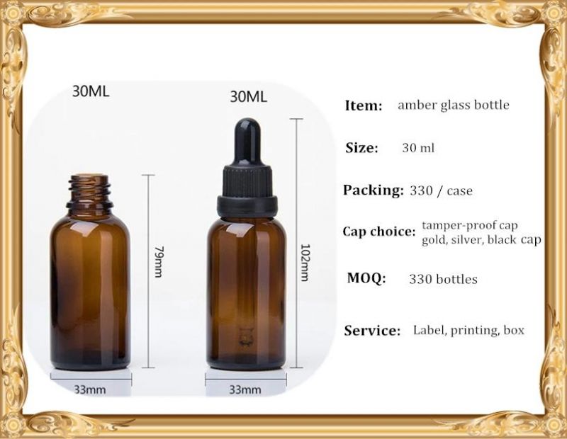 Wholesale Cosmetic Packaging Amber Glass Bottle 30ml with Glass Dropper for Essential Oil