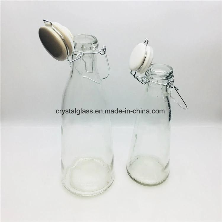 500ml 1000ml Clip Swing Milk Juice Glass Beverage Bottle with Handle