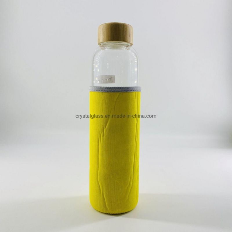 750ml Glass Fruit Juice Beverage Drinks Water Drinking Bottle with Bamboo Lid and Sleeve