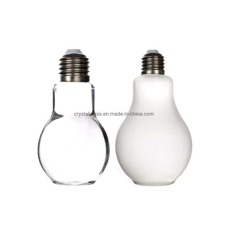 Empty 100ml 250ml 400ml 500ml Transparent Glass Light Bulb Soft Drink Bottle with Lids for Bar