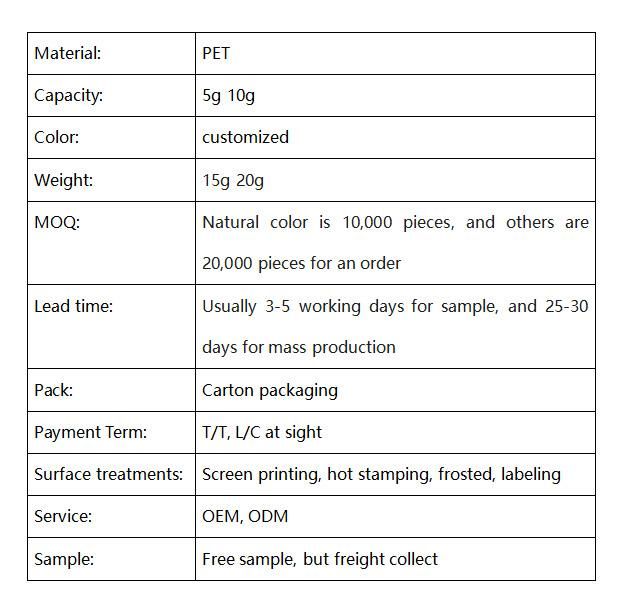 Packaging 10g Yellow Purple and Green Color Pet Plastic Jar with Cap