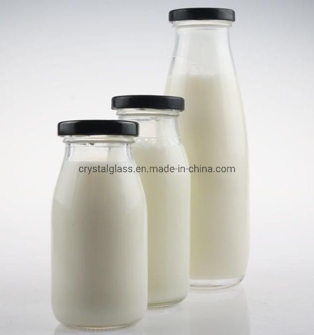 8oz 16oz OEM Customized Fresh Milk Coffee Tea Glass Bottle with Tin Lid