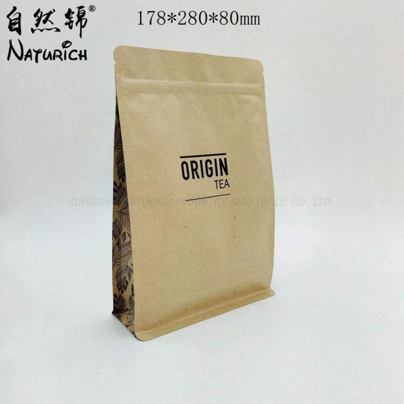 Aluminum Foil Kraft Paper Bag with Valve Kraft Coffee Bag Quad Seal Aluminum Foil Food Packing Pouch