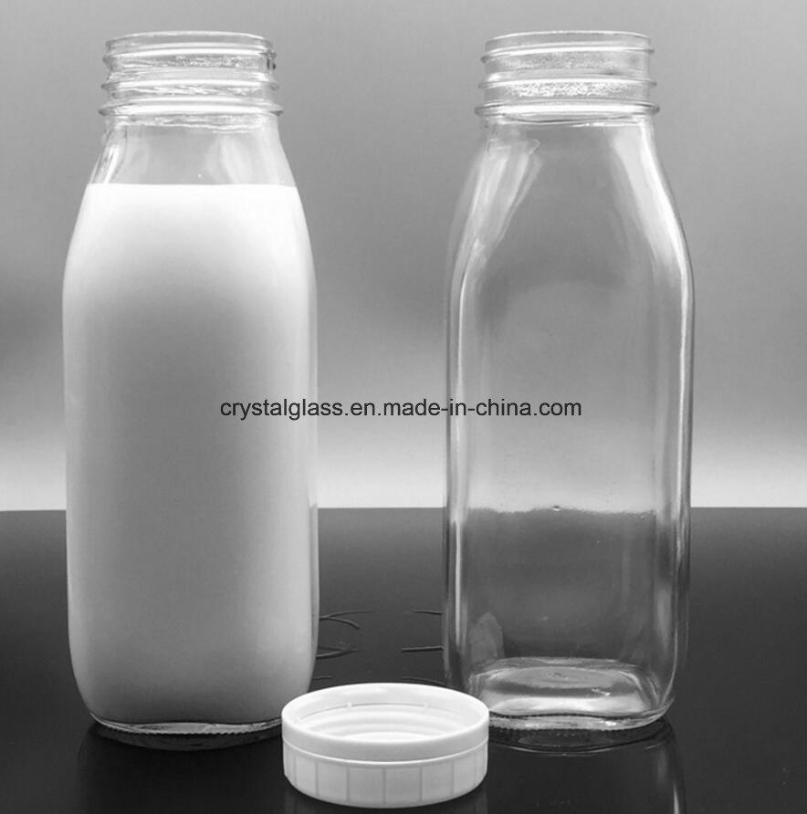 Square Juice Glass Milk Bottle with Plastic Safety Lid 300ml