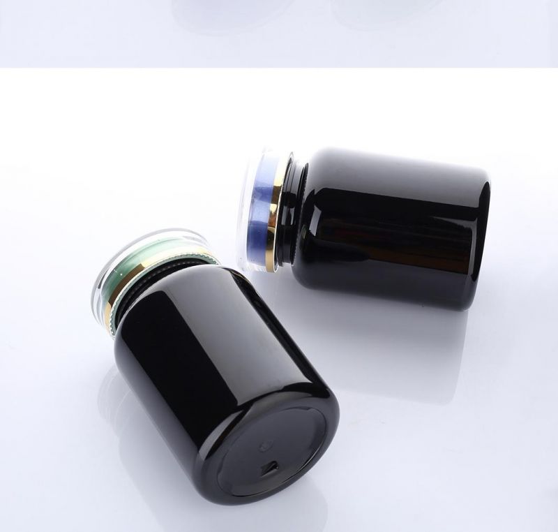 190ml Pet Black Round Medicine Bottle Empty Capsule Pills Container Bottle