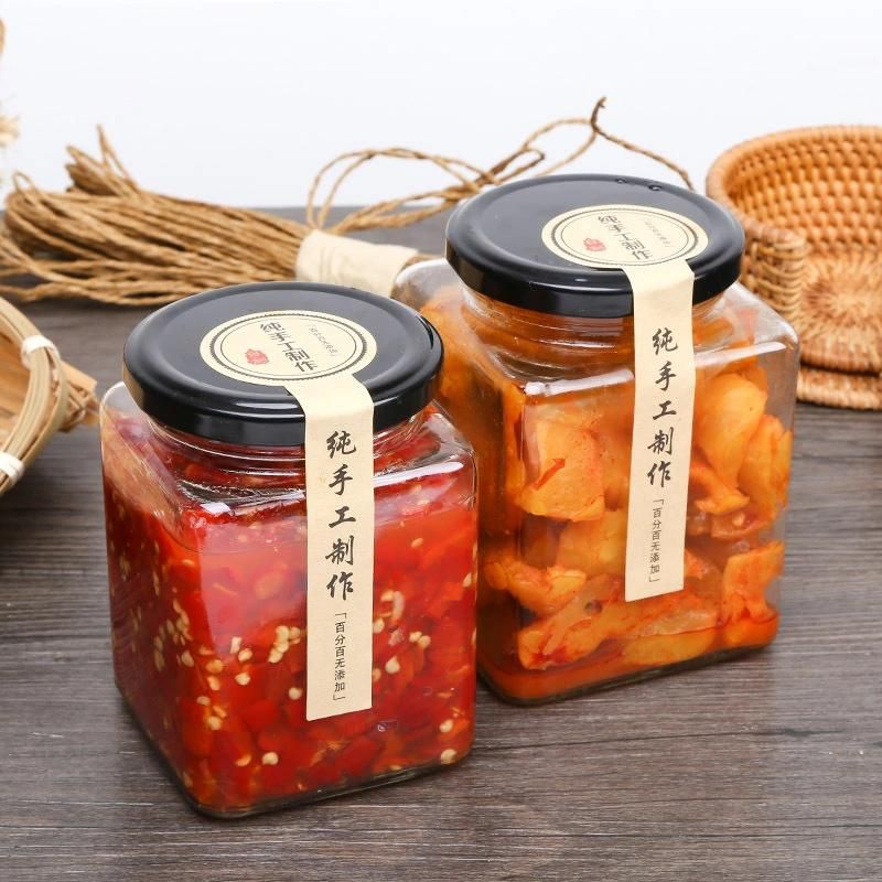 Wholesale Empty Clear Glass Food Honey Pickle Jam Square Glass Package Jar with Sealing Lid