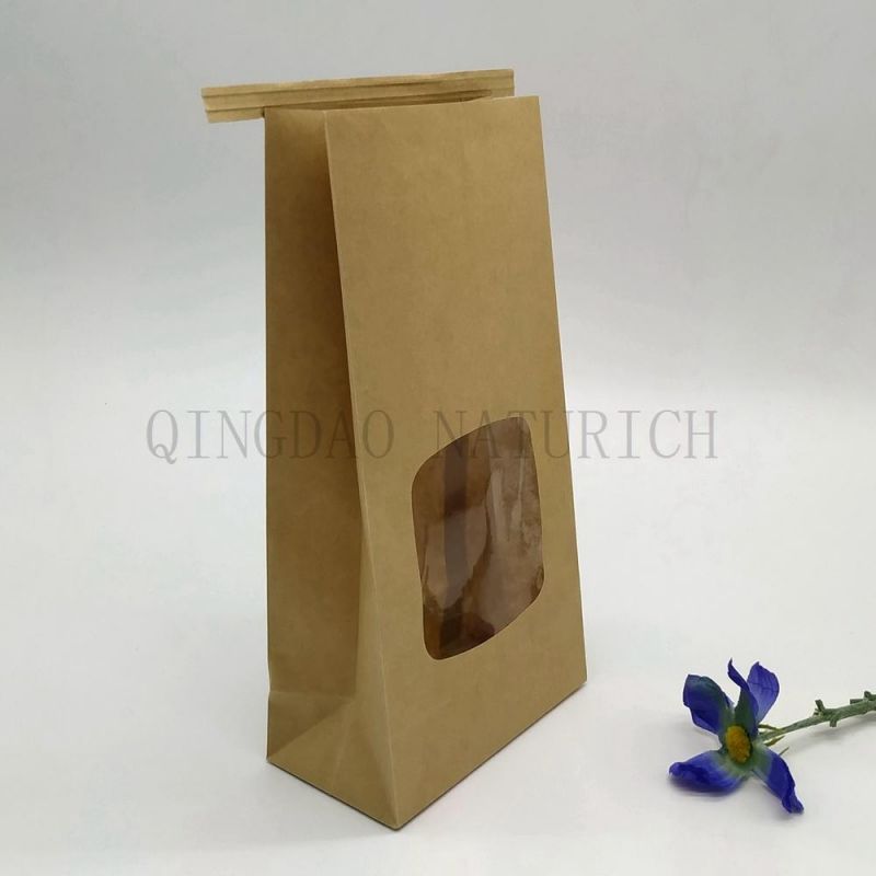 OEM Brown Kraft Square Bottom Paper Bags for Grocery/Grain