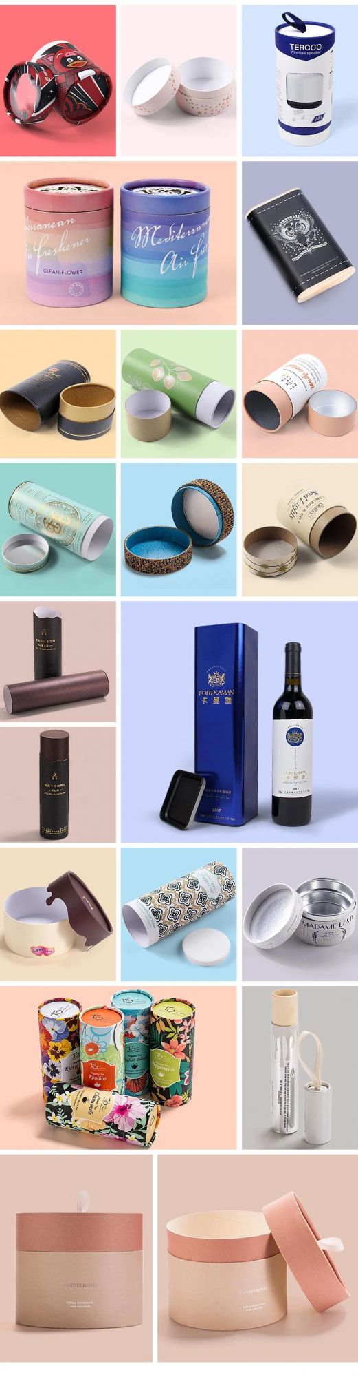 High Quality Printed Cardboard Wine Bottle Box Packaging Paper Tube with Metal Lid