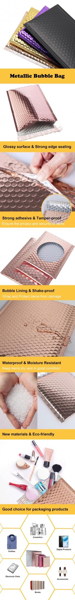 Bubble Bags Rose Golden Padded Mailer Custom Design Shipping Envelopes Padded Bubble Courier