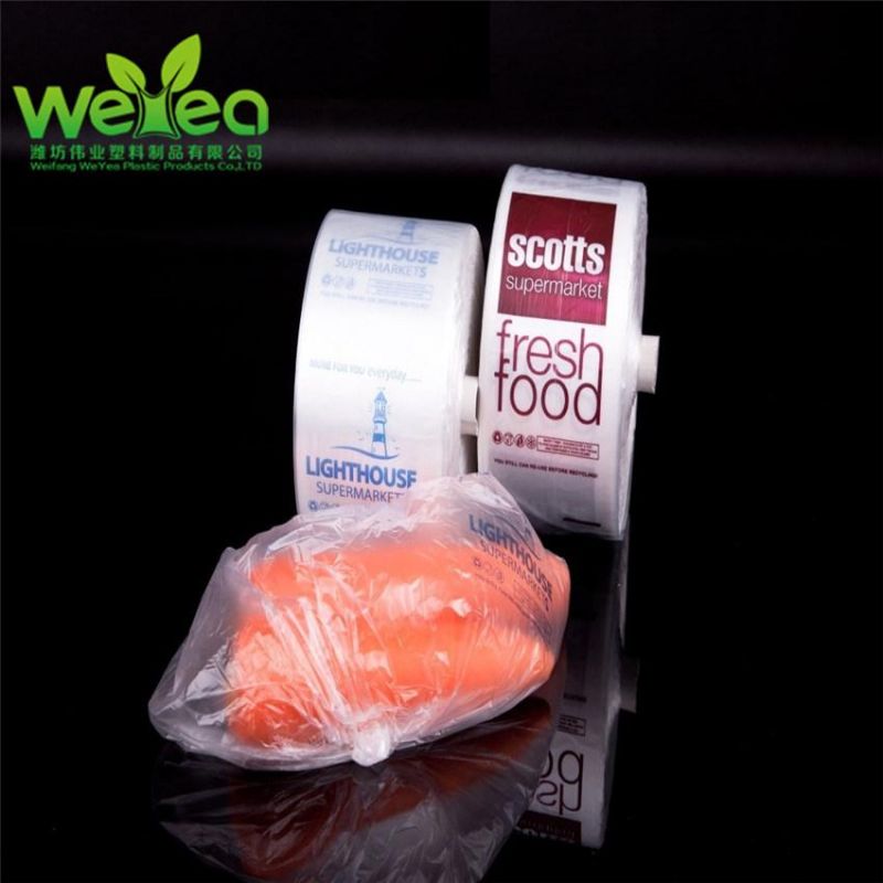 Clear Polyl Bag, Food Flat Plastic Bag on Roll Perforated in Supermarket, Clear Flat Plastic Bag for Food