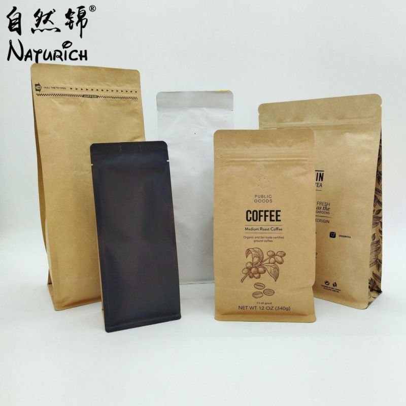 Quad Seal Kraft Paper Coffee Bag Food Packaging Bag Wholesale