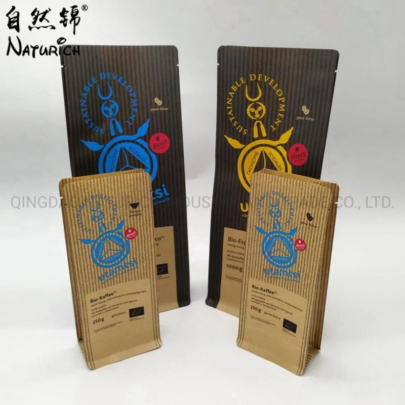 250g Coffee Flat Bottom Coffee Bag with Valve and Zipper