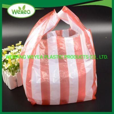 OEM Plastic Grocery Bags Striped PE Tshirt Vest Handle Carrier Shopping Bag
