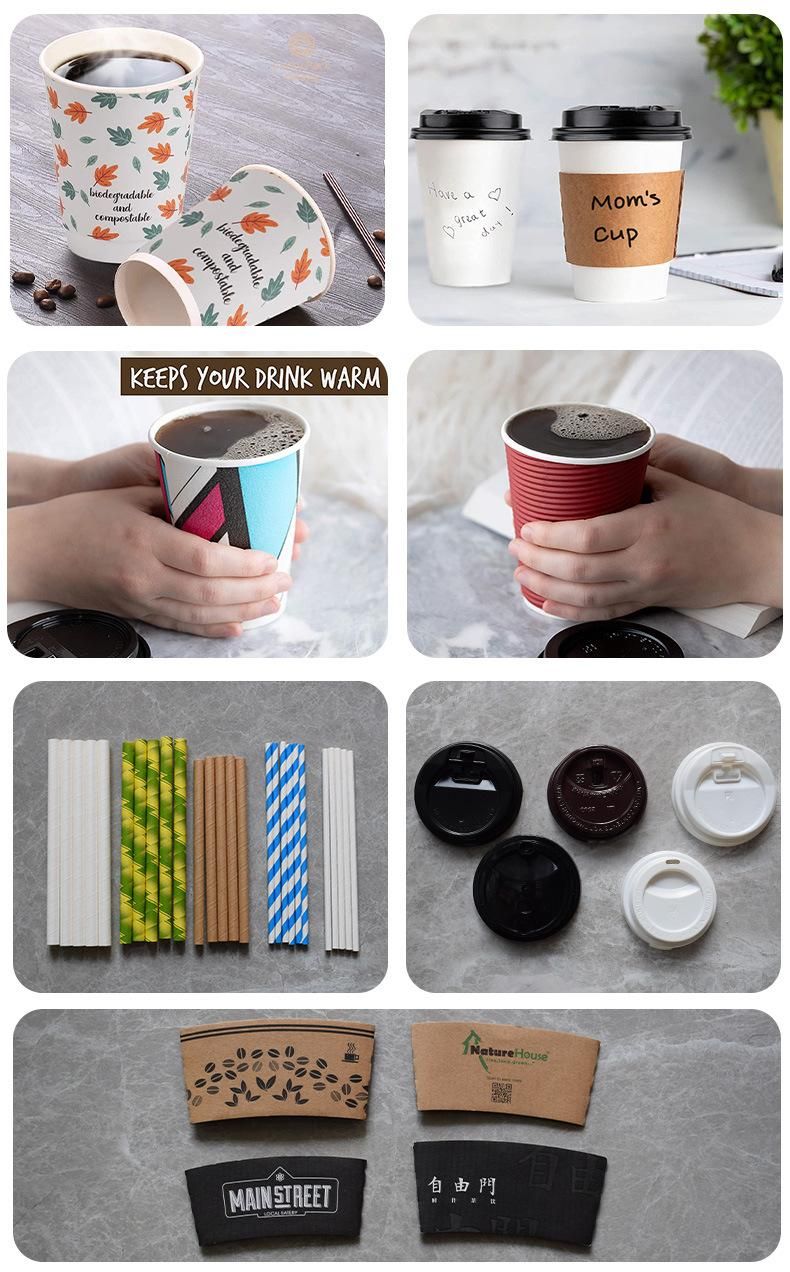 Custom Printed Disposable Single Wall Paper Coffee Cups 4oz 8oz 10oz 12oz 16oz 20oz