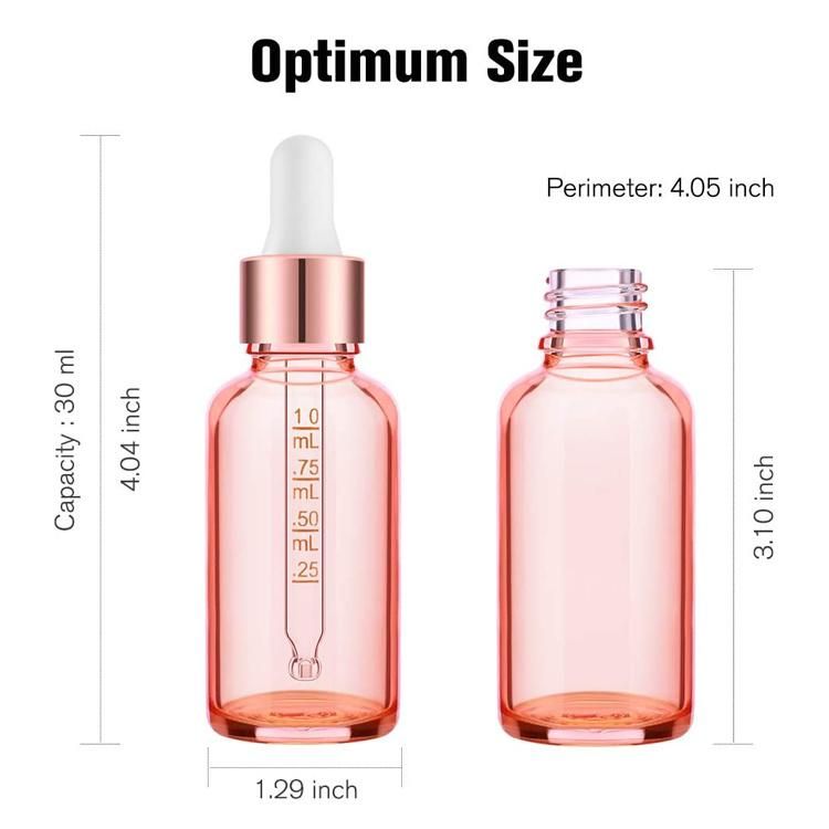 Cosmetic Packaging 1oz 30 Ml Clear Frosted Pink Glass Bottle for Essential Oil with Eye Dropper