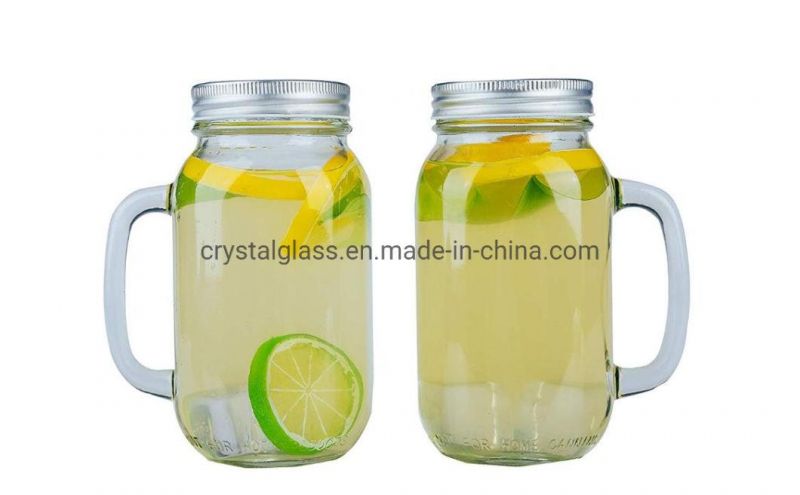 16oz Colored Painting or Clear Engraved Glass Mason Jar with Handle for Beer Drinking