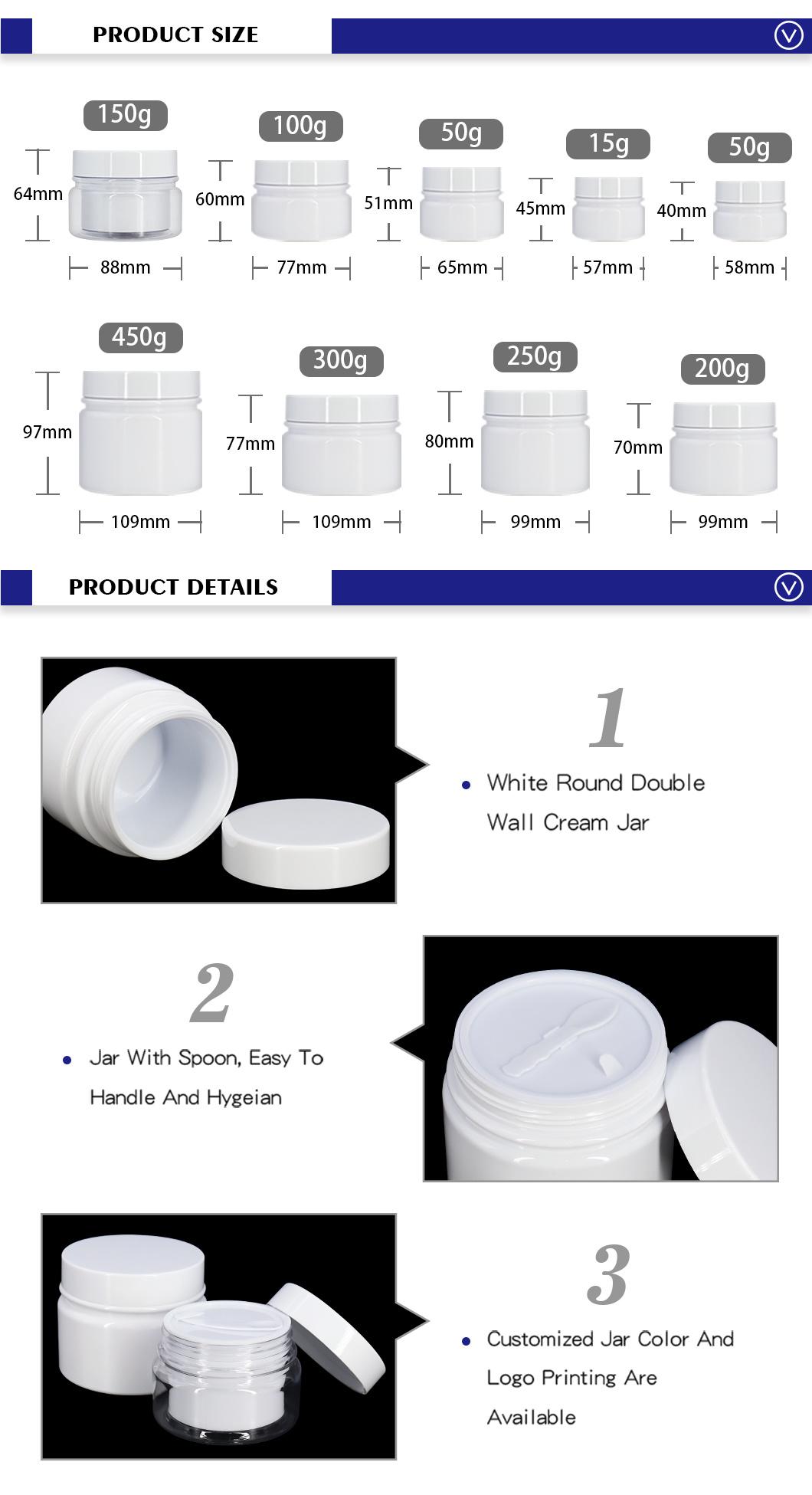 Factory Price 150g 100g 50g 15g 450g 300g 250g 200g Skincare Cosmetic Packaging Cream Jar