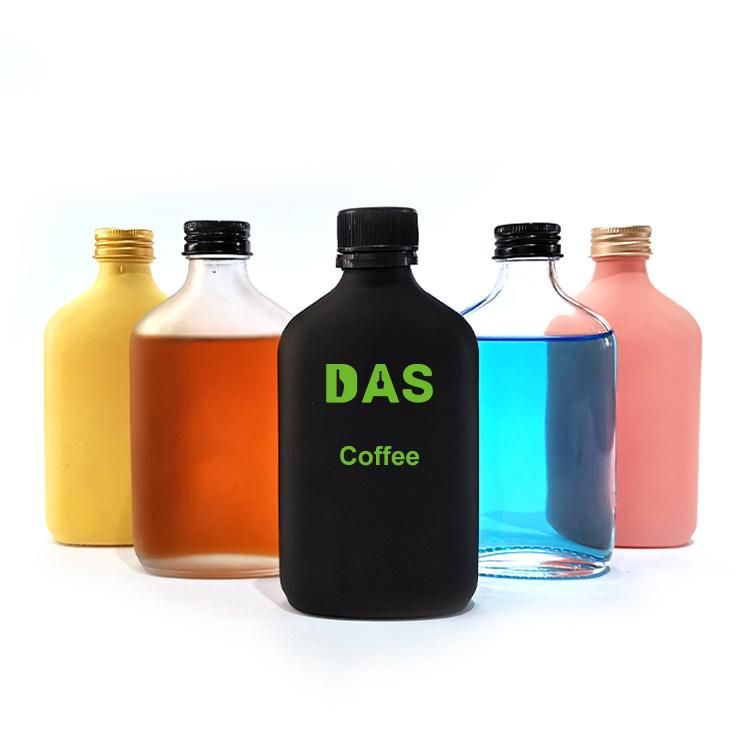 Hot Sale Empty Glass Bottle for Liquor Hip Flask Flat Glass Cold Brew Coffee Juice Glass Wine Whiskey Bottle with Lids