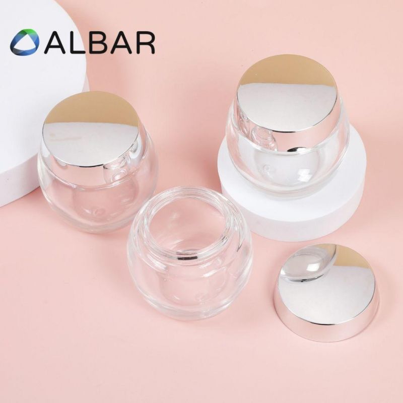 Private Label Wide Open Screw Cover Face Care Glass Jars with Silver Cap