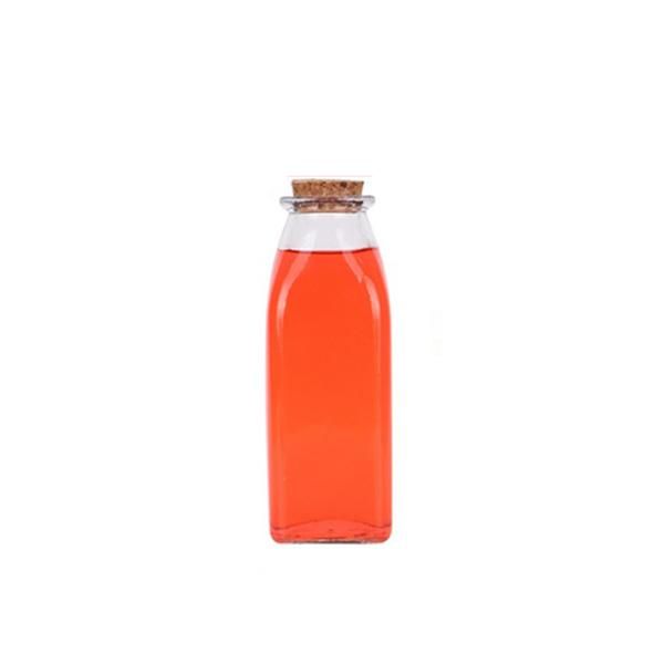 330ml Square Juice Milk Tea Beverage Water Glass Bottle with Cork