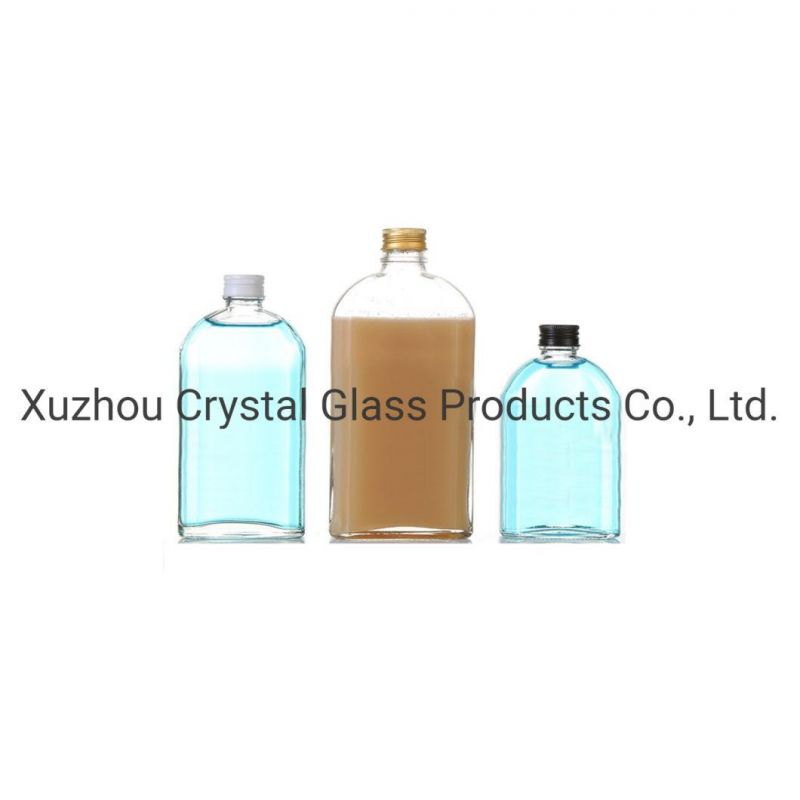 Large 500ml Flat Square Clear Cold Brew Liquor Beverage Juice Coffee Glass Flask Bottle