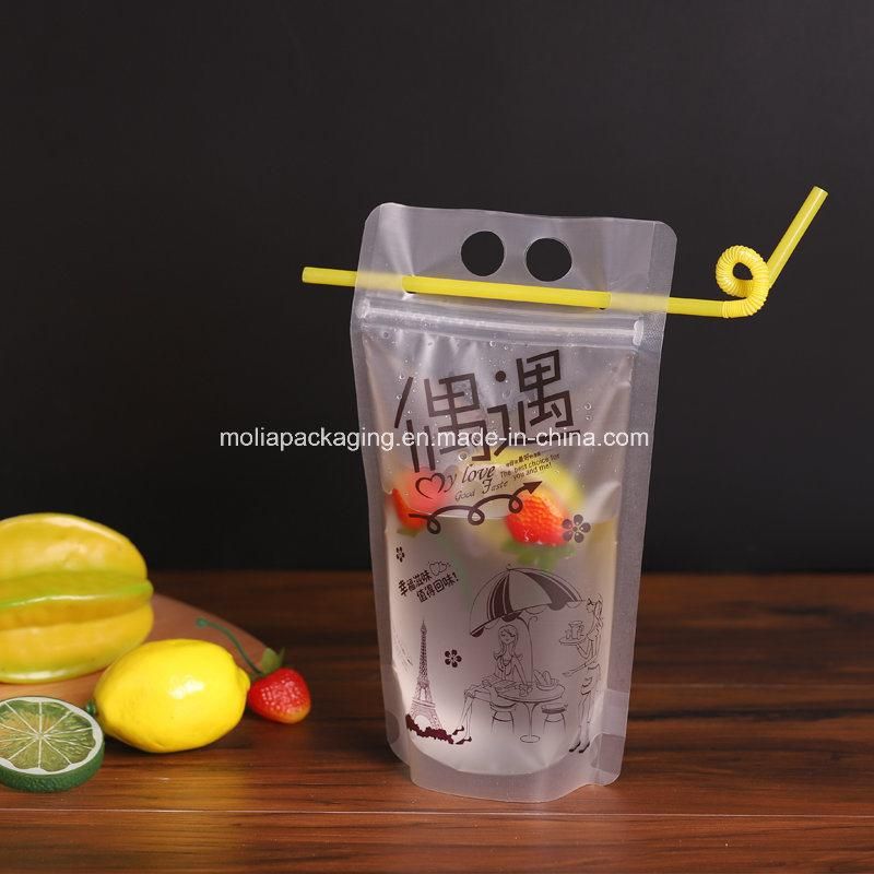 Beverage Pouch with Plastic Hand-Held Clear Frosted Reclosable Zipper Stand up Juice Drink Bag