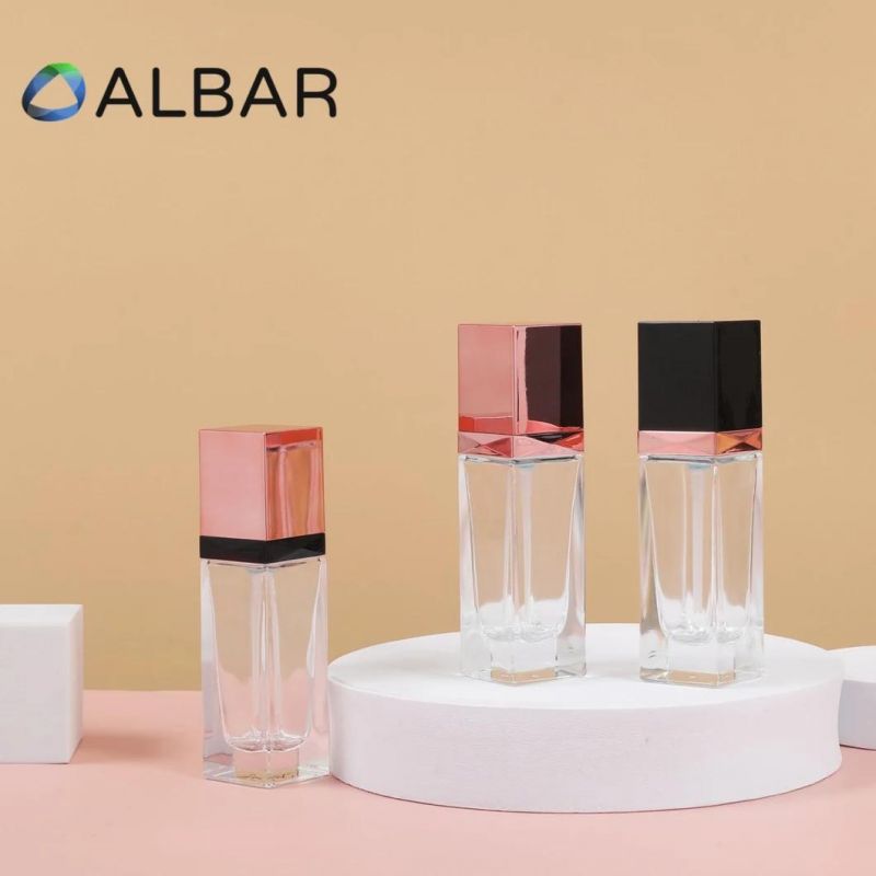 Customized Square Glass Bottles for Face Skin Care with Colorful Logo Printing