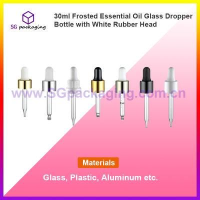30ml Frosted Essential Oil Glass Dropper Bottle with White Rubber Head