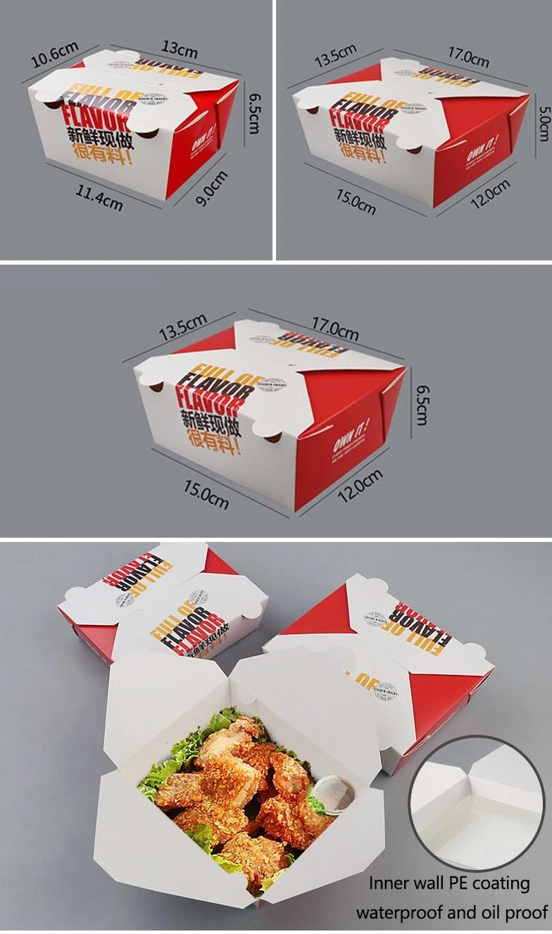 Disposable Takeaway Biodegradable Printed Paper Fast Food Packaging Hot Snack Takeaway Boxes