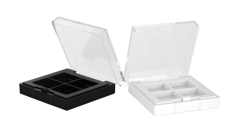 4 Hole Clear Black Rectangle Flat Plastic Empty Eyeshadow Case for Cosmetic Packaging