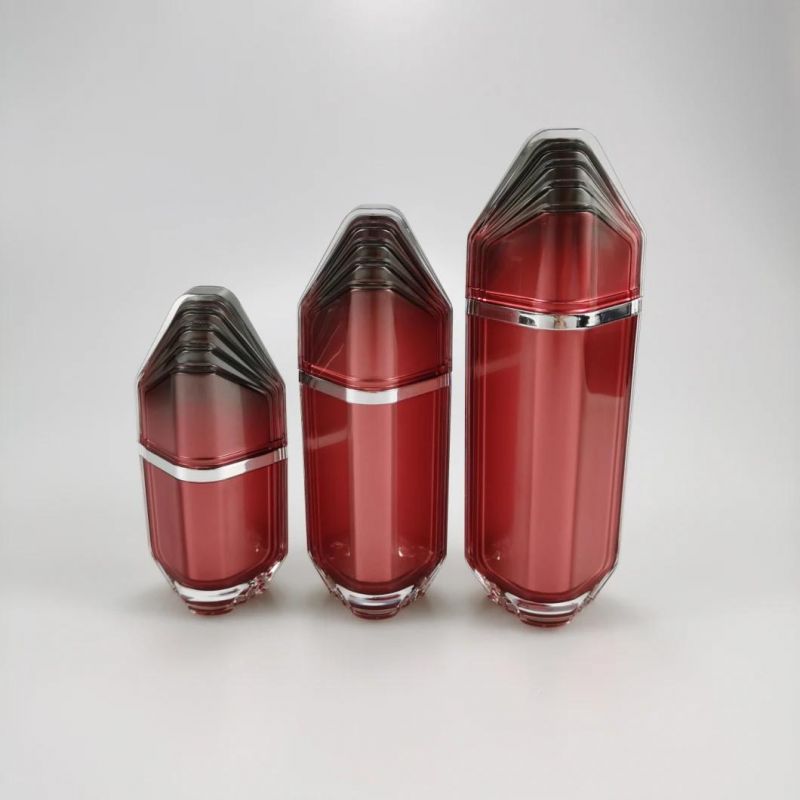 30ml 50ml 100ml Square Red Acrylic Emulsion Bottle Foundation Bottle Essence Bottle with Black Cap