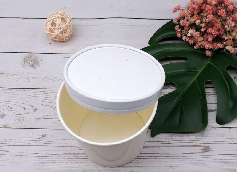 White Paper Soup Cup with Lid Double PE Coatings High Quality Kraft Paper Cups for Noodles